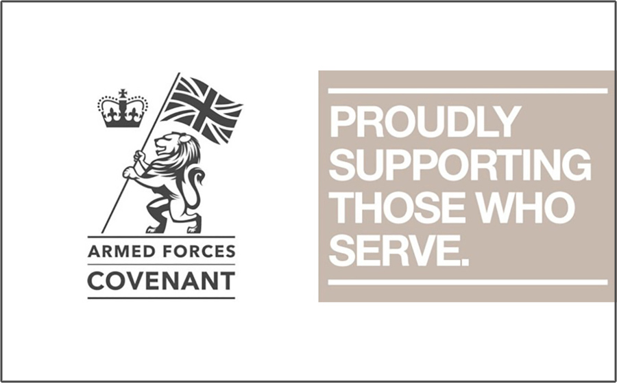 Armed Forces Covenant logo and slogan proudly supporting those who serve
